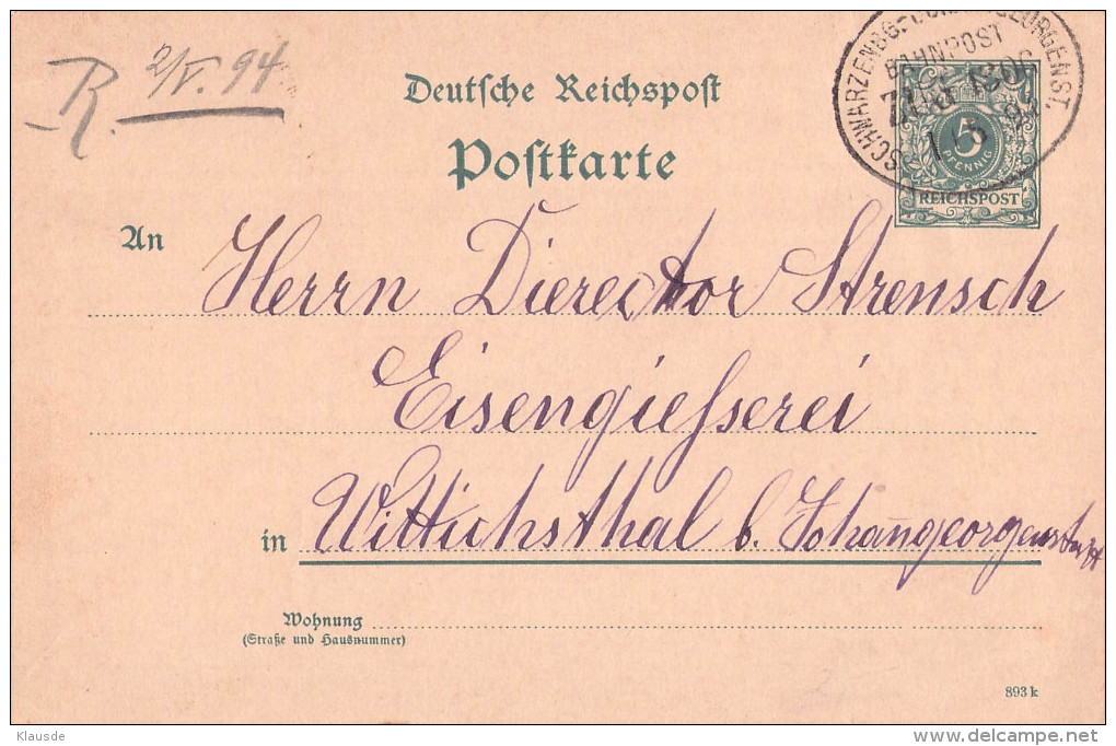 P 33I. Gel.1894 Deutschland Deutsches Reich Bahnpoststempel - Briefkaarten