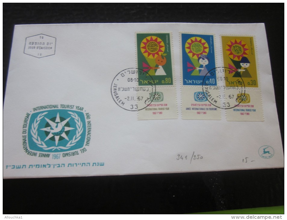 1967 JERUSALEM  ISRAEL FDC First Day Cover Yom A Richon 1er Jour D'émission With TABS N° 348/350  Y &amp; T - Covers & Documents