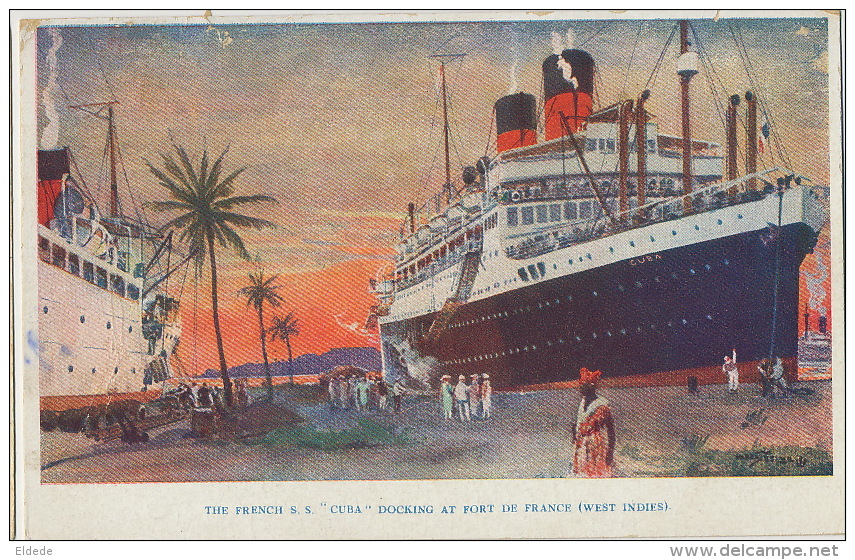 Paquebot  The French S.S. " Cuba " Docking At Fort De France Cuba Mexico Haiti West Indies And Cristobal Zone C.Z. - Fort De France