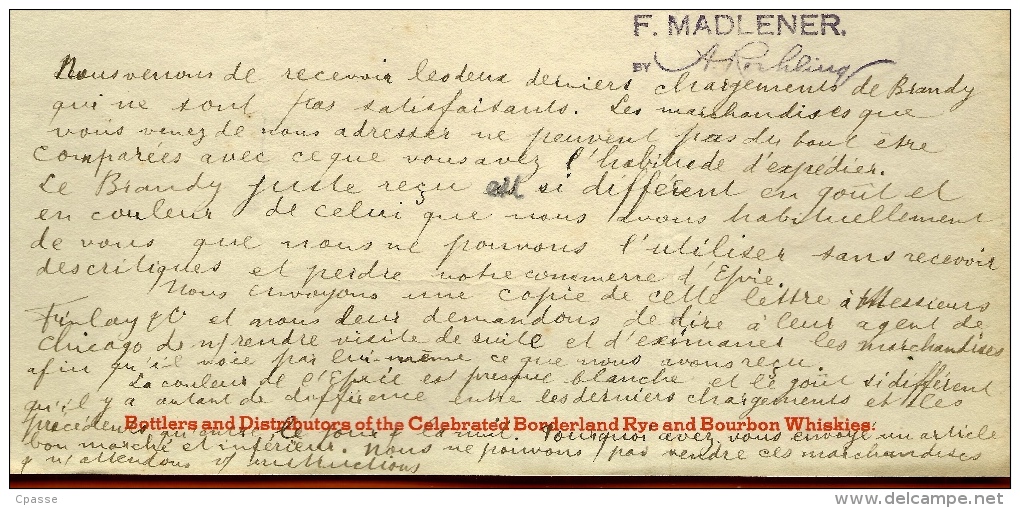 Courrier Commerce Du Cognac SAUVION Réclamation 1911 - F. MADLENER - CHICAGO Import Alcool Avant Prohibition * 16 - Verenigde Staten