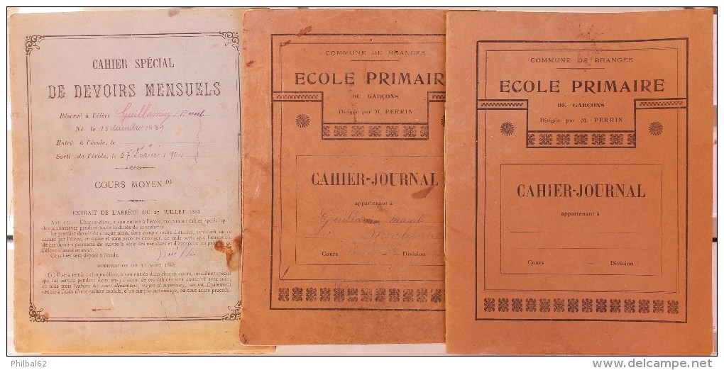 Lot De 3 Cahiers D´écolier école De Branges En Saône Et Loire (71), 2 De L´année 1901 Et 1 De 1914. - Diplômes & Bulletins Scolaires