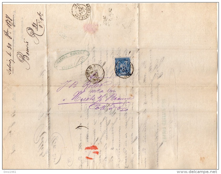 TB 718 - Lettre De SALINS Mr A. BOUVET OB Gare De MOUCHARD Pour NUITS - 1877-1920: Période Semi Moderne