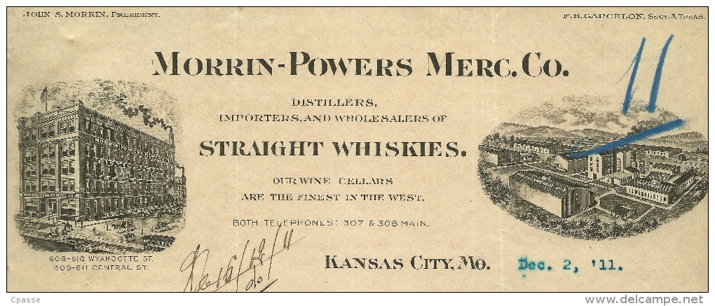 Courrier Commerce Cognac SORIN 1911 MORRIN-POWERS Merc. Co. KANSAS CITY MO. Import Alcool Avant Prohibition * 16 - Verenigde Staten