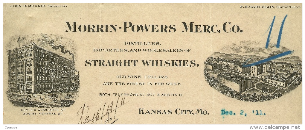 Courrier Commerce Cognac SORIN 1911 MORRIN-POWERS Merc. Co. KANSAS CITY MO. Import Alcool Avant Prohibition * 16 - Etats-Unis