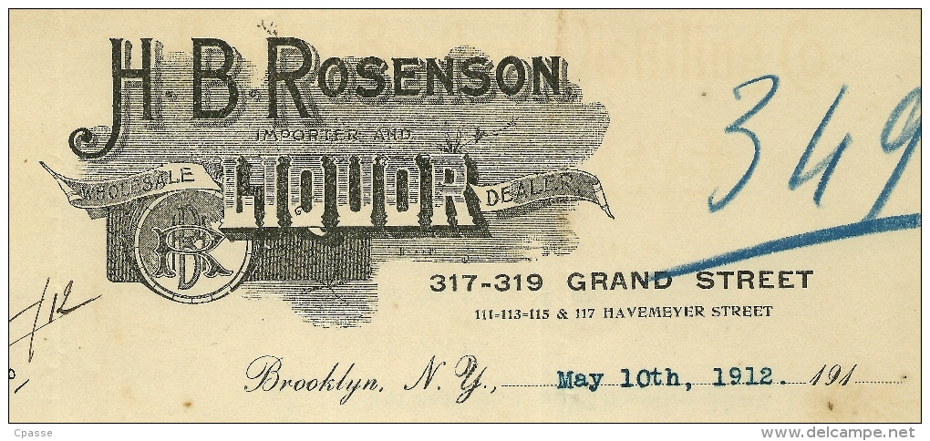 Courrier Commerce Cognac SORIN 1912 H. B. ROSENSON Brooklyn -  Import Alcool Avant Prohibition * 16 - Verenigde Staten