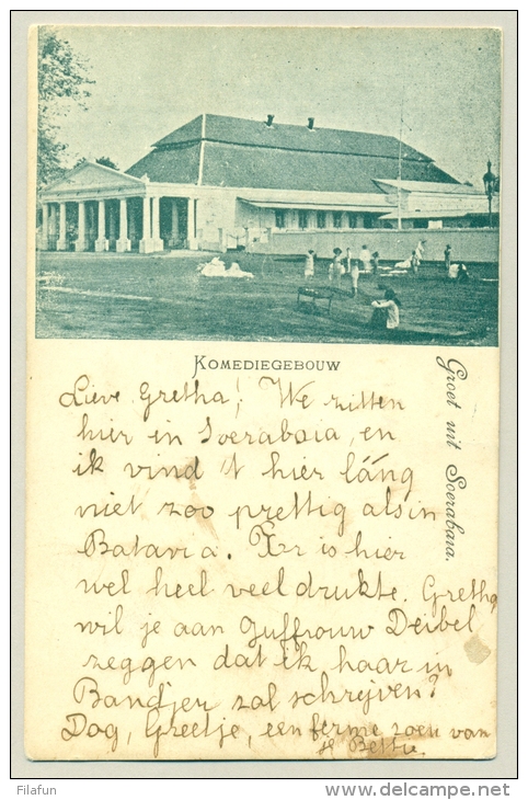 Nederlands Indië 1900 -  5ct Cijfer Op Kaart Komediegebouw Naar Batavia Komediebuurt - Nederlands-Indië