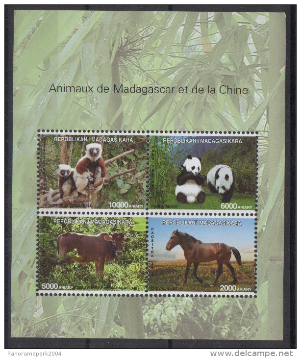 Madagascar Madagaskar 2014 Mi. 322x Chine Bloc Sheet Block China Joint Issue Faune Fauna Panda Horse Pferd Lemurien - Blocks & Sheetlets