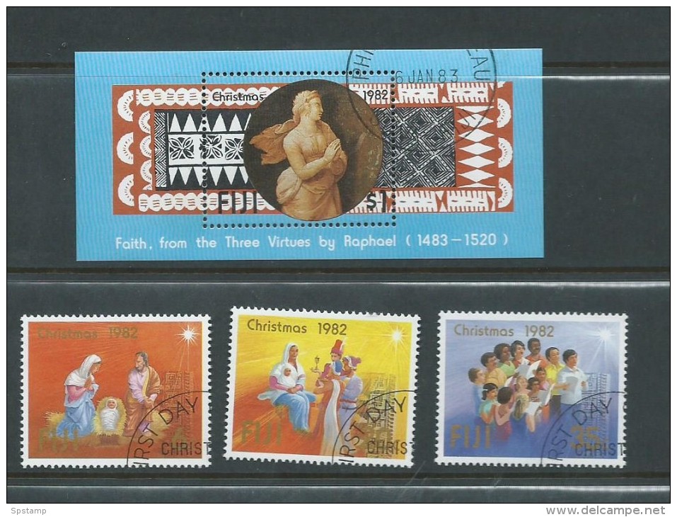 Fiji 1982 Christmas Set 3 &  Raphael Miniature Sheet FU - Fidji (1970-...)