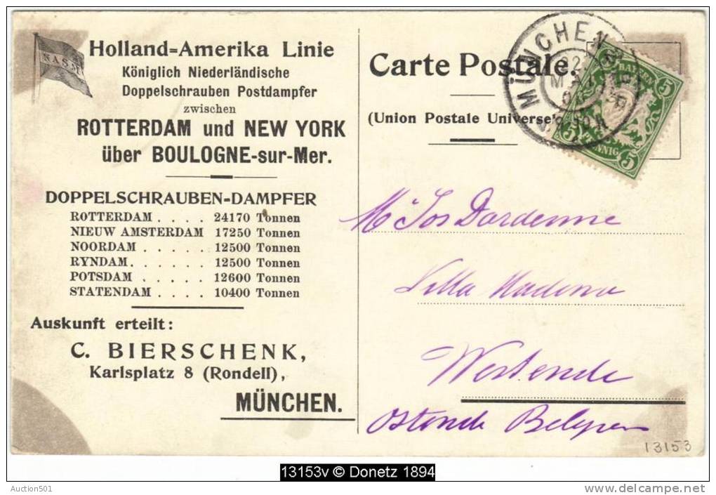 13153g HOLLAND - AMERICA LINE - Rotterdam - New York - 1908 - Paquebots