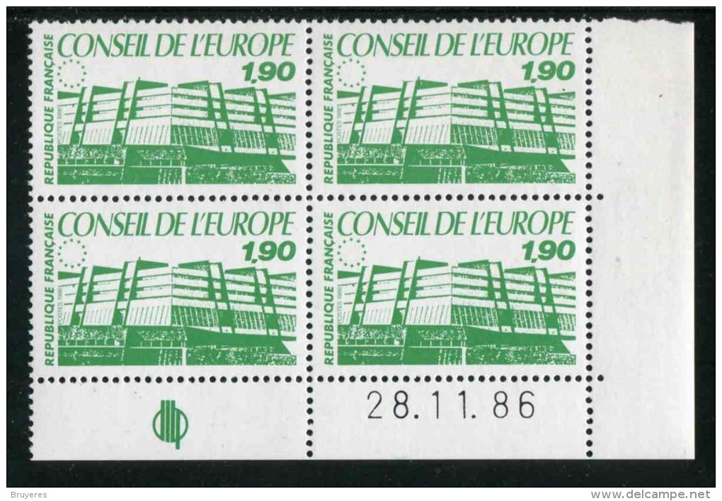 Bloc De 4 Timbres** De 1986  "1,90 F - Conseil De L´Europe" Avec Date 02.12.86 - Service