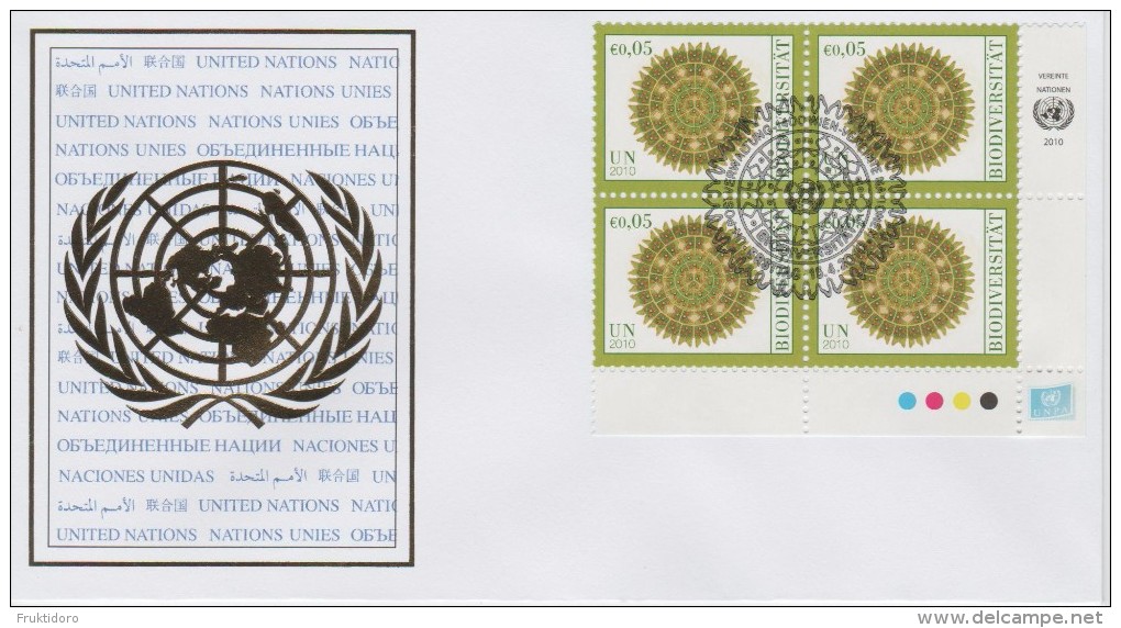 United Nations FDC Mi 643 International Year Of Biodiversity - Marine Fauna - Block Of Four - Vienna - 2010 - Storia Postale