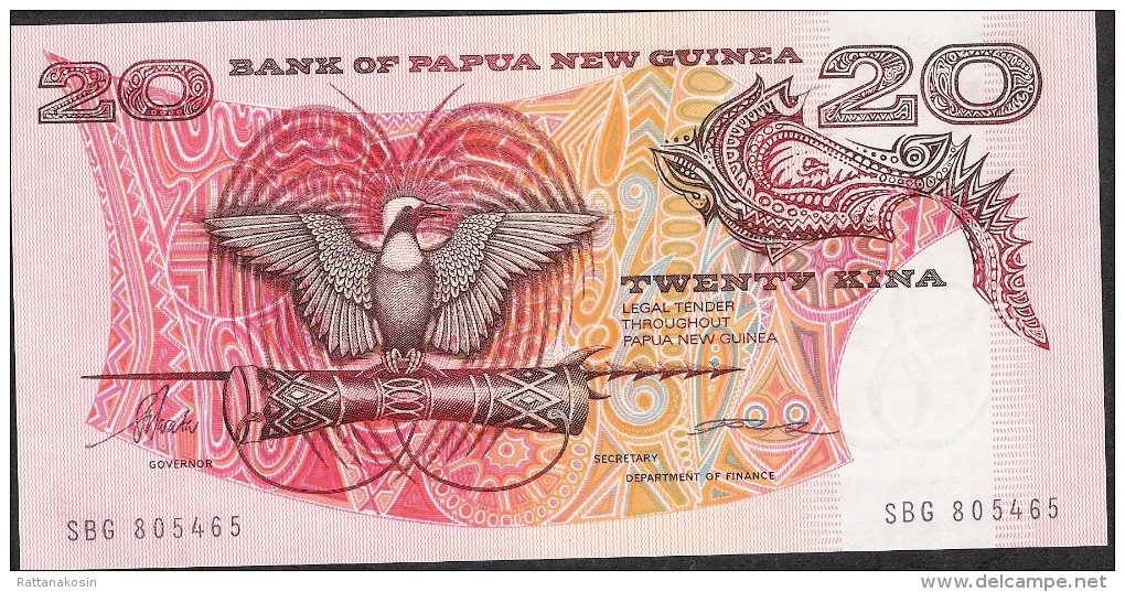 PAPUA NEW GUINEA P10b2  20  KINA  Intro.1985  Signature 5 (1994) RARE SIGNATURE   UNC. - Papoea-Nieuw-Guinea