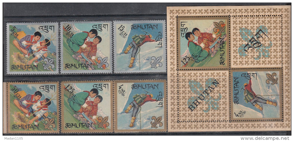 BHUTAN 1967 , Boy Scouts & Guides, Set Complete 6v &  Miniature Sheet Perforated MNH(**) - Ungebraucht