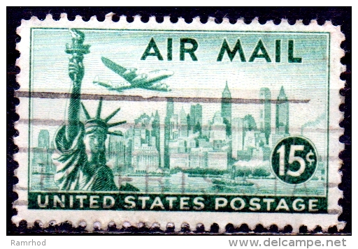 USA 1947 Air. Statue Of Liberty & New York City - 15c. - Green FU SOME PAPER ATTACHED - 2a. 1941-1960 Oblitérés