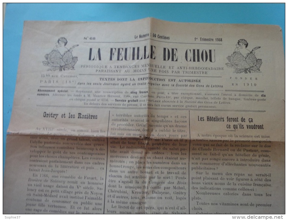 Périodique  "LA FEUILLE DE CHOU" 1er Trimestre 1938 - Autres & Non Classés