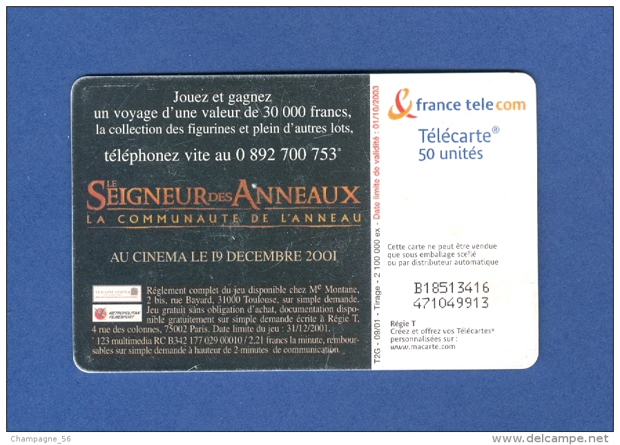 09 / 2001  F1176  970  SEIGNEUR DES ANNEAUX 2 YEUX OUVERTS PUCE GEM2  50 UNITÉS - 2001