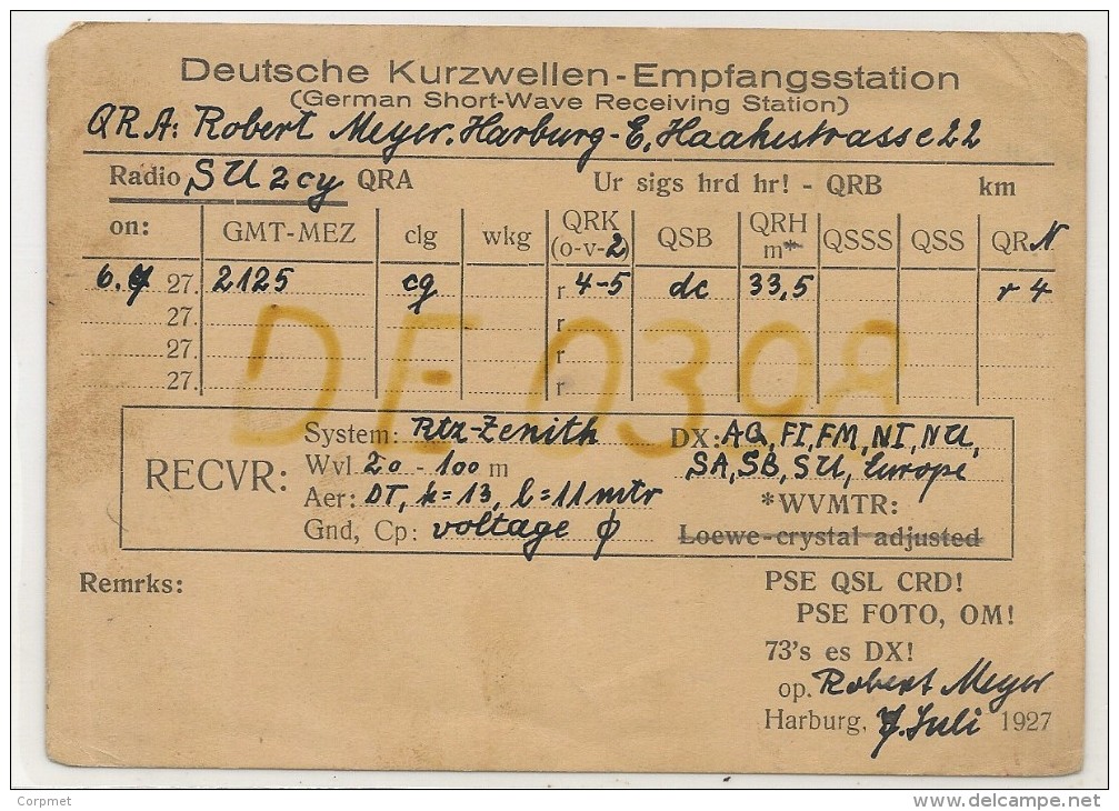 DEUTSCHE KURZWELLEN - EMPFANGSSTATION  Old 1927 Hamburg Card Sent Via DFTV Berlin  To SANTIAGO DE CHILE - Radio