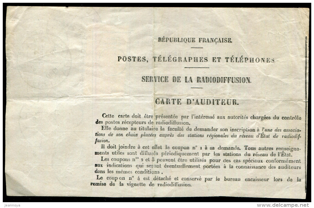 FRANCE - RADIODIFFUSION - RECUE AVEC TIMBRE FISCAL  À 60c. DE ST. FLOUR LE 23/4/1940 POUR LA REDEVANCE ANNUELLE - TB - Radiodifusión