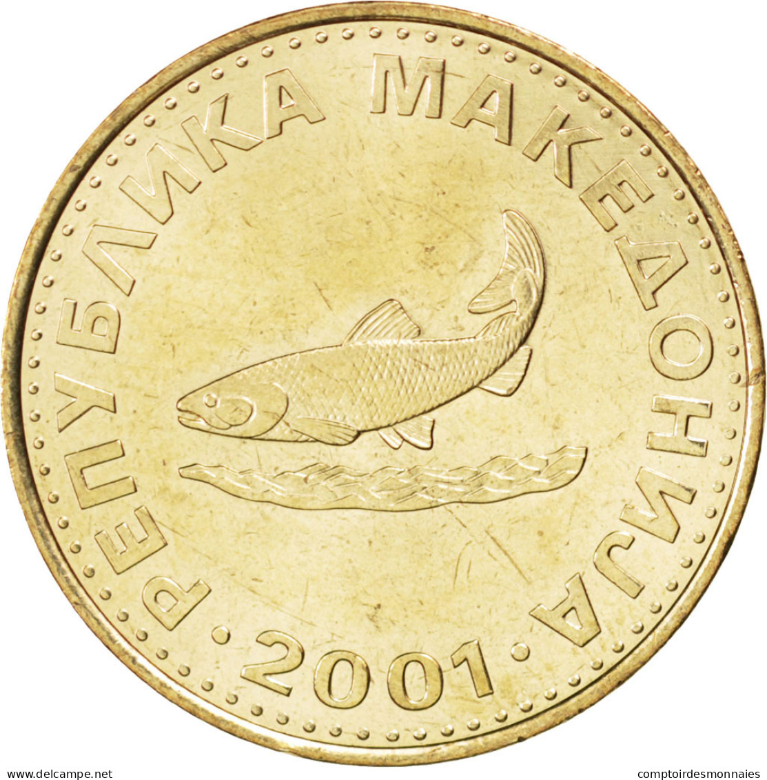 Monnaie, Macédoine, 2 Denari, 2001, SPL, Laiton, KM:3 - Nordmazedonien