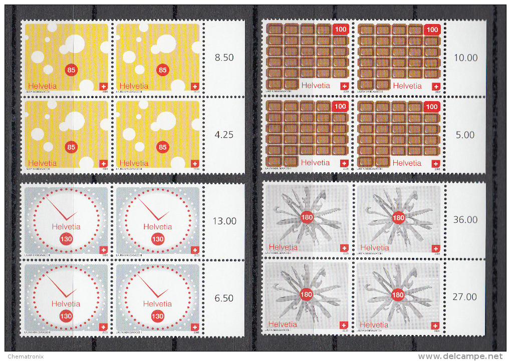 Suiza / Switzerland 2008 - Michel 2073-2076 - Blocks Of 4  ** MNH - Neufs