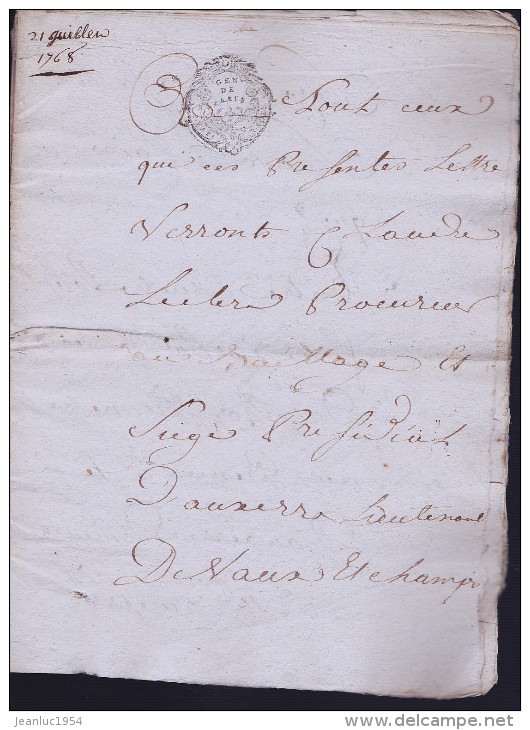 PARIS GEN MR DESCHAMPS LETTRE DE 1768 DE 11 RECTOS VERSOS - Other & Unclassified