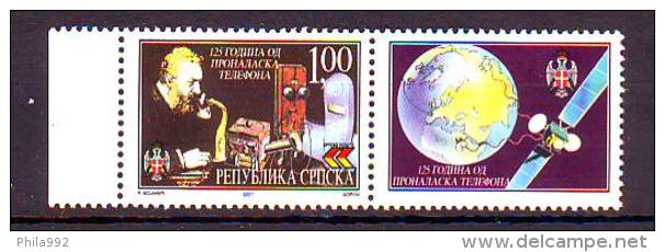 BiH Republic Srpska 2001 Y Telephone Graham Bell With Label Mi No 196 MNH - Bosnia And Herzegovina