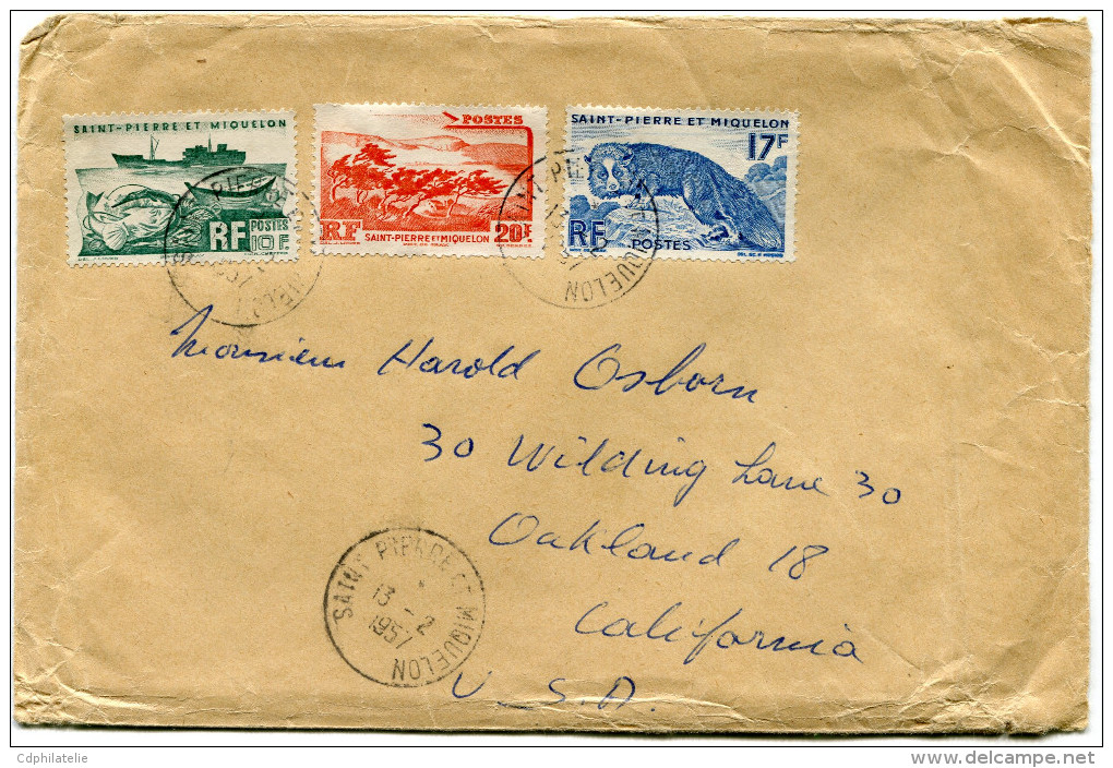 ST PIERRE ET MIQUELON LETTRE DEPART SAINT PIERRE ET MIQUELON 13-2-1957  POUR LES ETATS-UNIS - Storia Postale