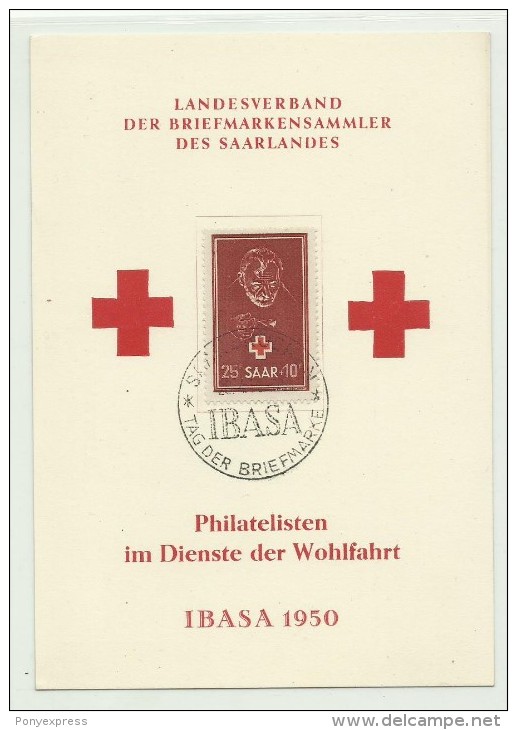 Michel  N° 292 Croix Rouge Sur Carte Avec Cachet Tag Der Briefmarke 28 4 50 (1er Jour Du Timbre) - Storia Postale