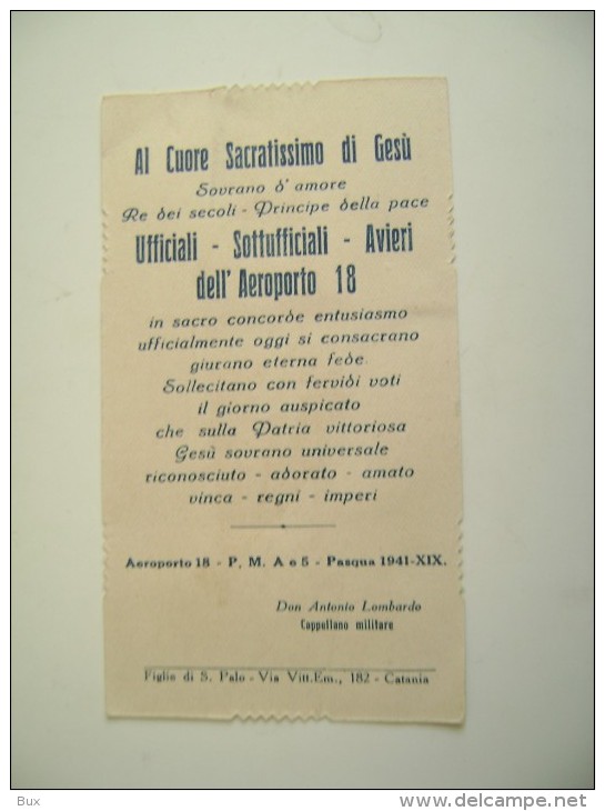 PASQUA 1941  AL SACRO CUORE DI GESU'  UFFICIALI E SOTTOUFFICIALI  DELL'AEREOPORTO 18  REGIA AERONAUTICA  MILITARE - Aviación