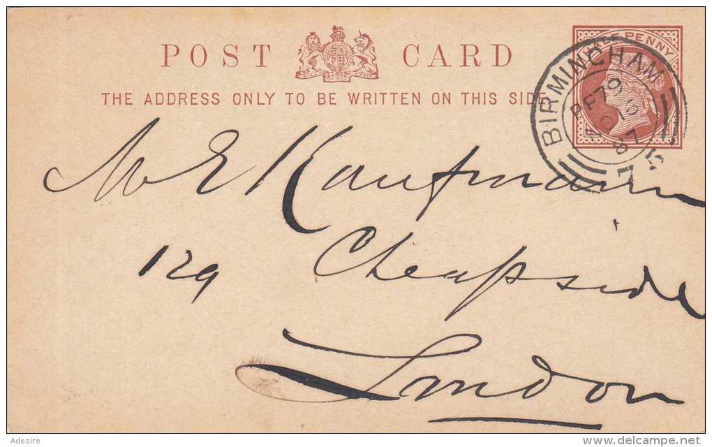 England 1887 - 1/2 Penny Ganzsache Auf Pk  Von Birmingham &gt; London - Autres & Non Classés
