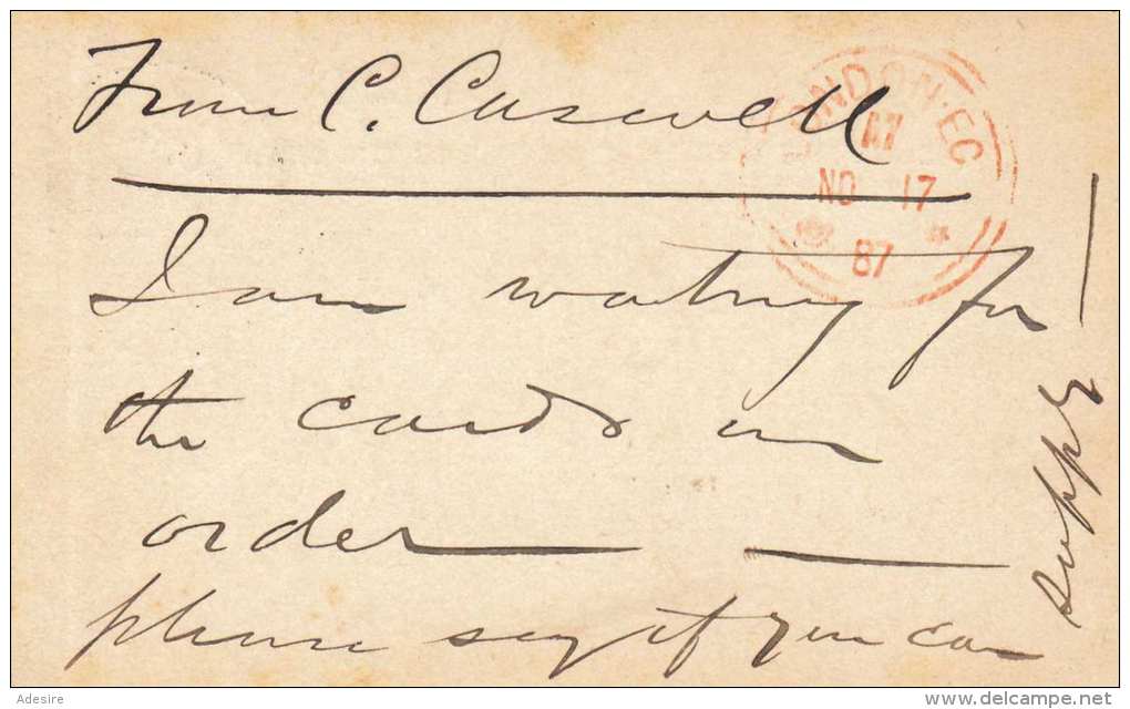 England 1887 - 1/2 Penny Ganzsache Auf Pk  Von Birmingham &gt; London - Autres & Non Classés