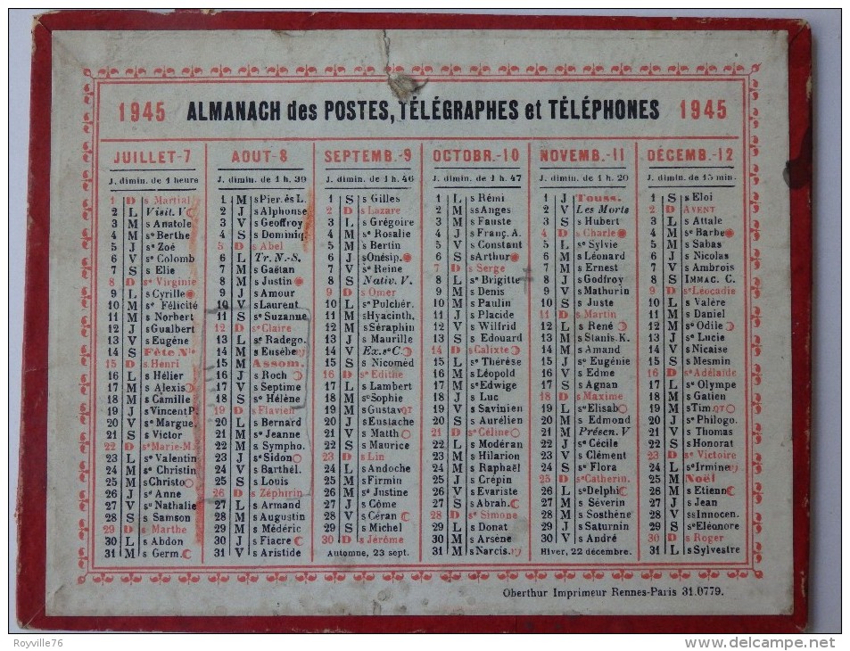 Calendrier 1945. - Petit Format : 1941-60