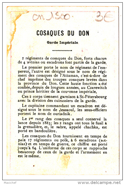 Image Illustrée 7.4 X 11.2 - Casaques Du Don - Casaques De La "Garde Impériale" Régt De L'Empereur, Régt De L'Attaman - Histoire