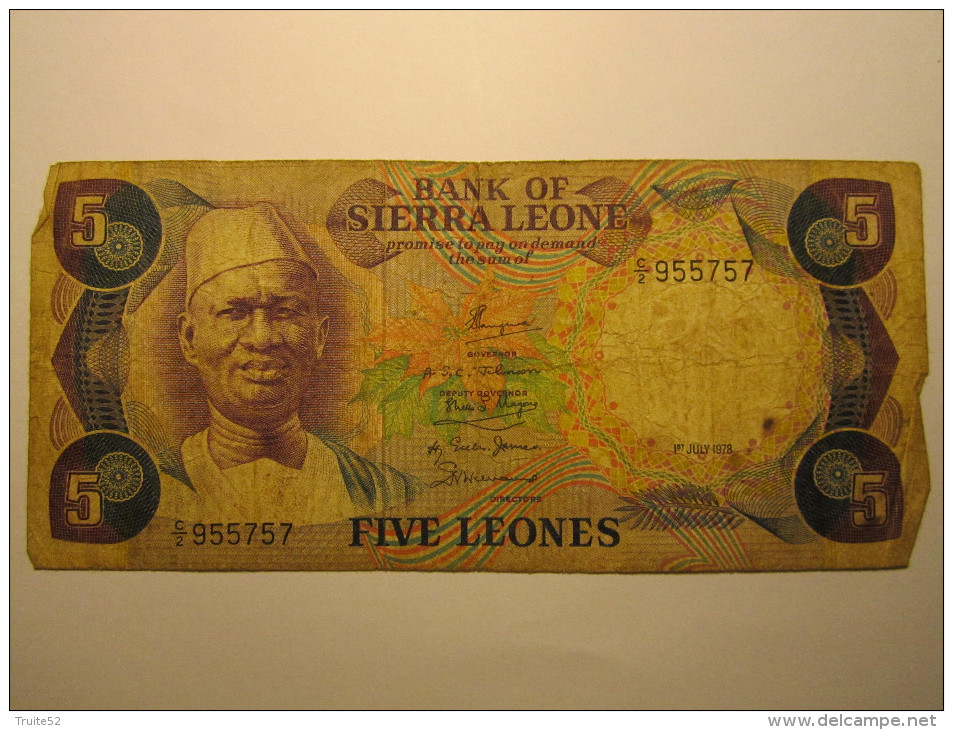 Billet - SIERRA LEONE - 5 Leones Du 01 07 1978 - Sierra Leone