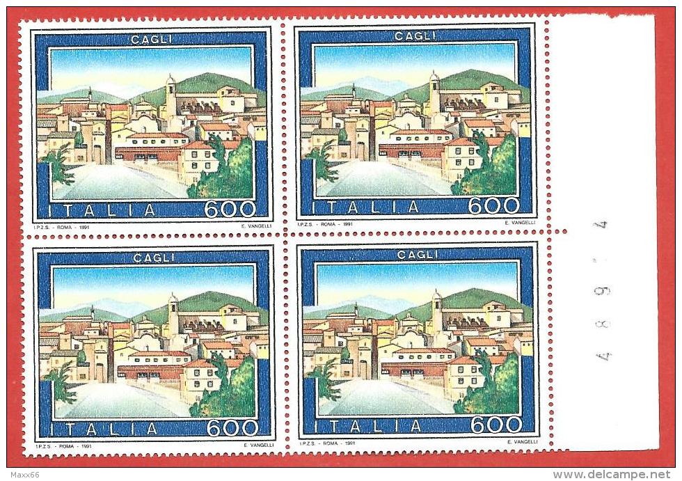 ITALIA REPUBBLICA QUARTINA MNH - 1991 - Turismo - 18ª Emissione - Cagli - £ 600 X 4 - S. 1953 - 1991-00:  Nuovi