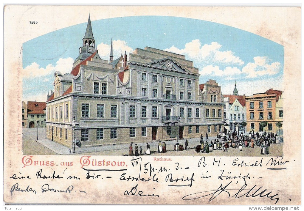 Gruss Aus Güstrow Rathaus Vornehm Gekleidete Bürger Versammeln Sich 5.7.1902 Gelaufen - Guestrow