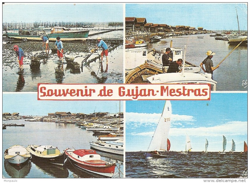 33. CPM. Gironde. Gujan-Mesras. Travaux Ostréicoles, Le Ramassage Des Huitres Dans Les Parcs à Huitres, Le Port (4 Vues) - Gujan-Mestras