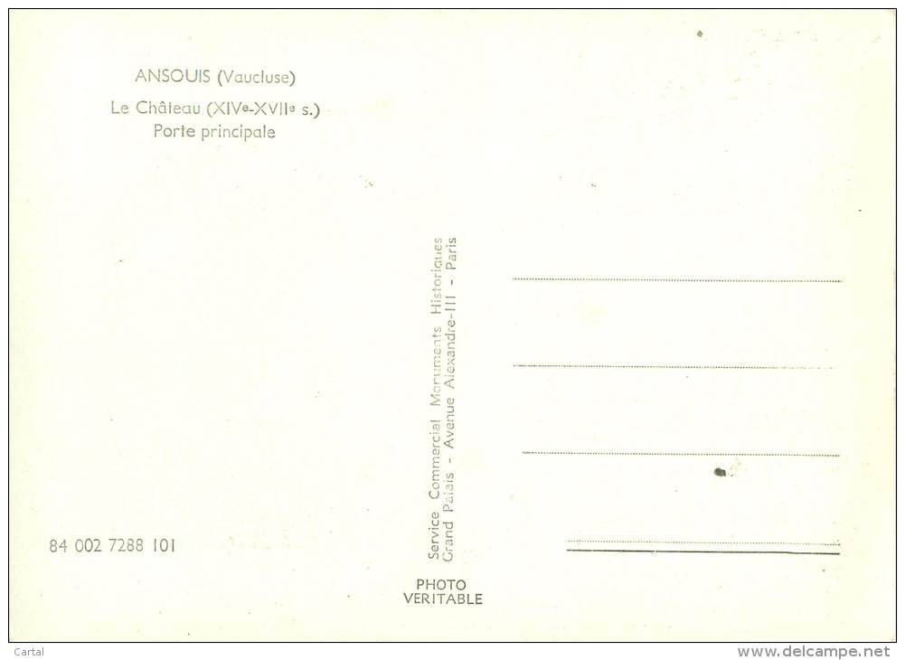 CPM - 84 - ANSOUIS - Le Château (XIVe - XVIIe S) - Porte Principale - Ansouis