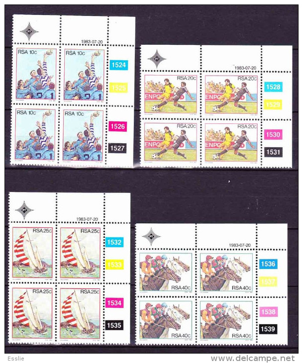 South Africa - 1983 - Sport In South Africa - Sports - Rugby, Soccer, Sailing, Horse Racing - Control Blocks - Neufs