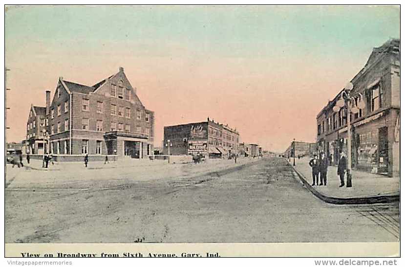 242213-Indiana, Gary, Broadway From Sixth Avenue, Business Area, 1914 PM - Gary
