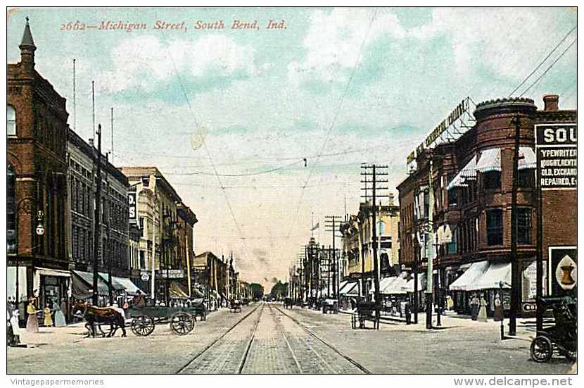242215-Indiana, South Bend, Michigan Street, Business Section, Souvenir Post Card Company No 2662 - South Bend