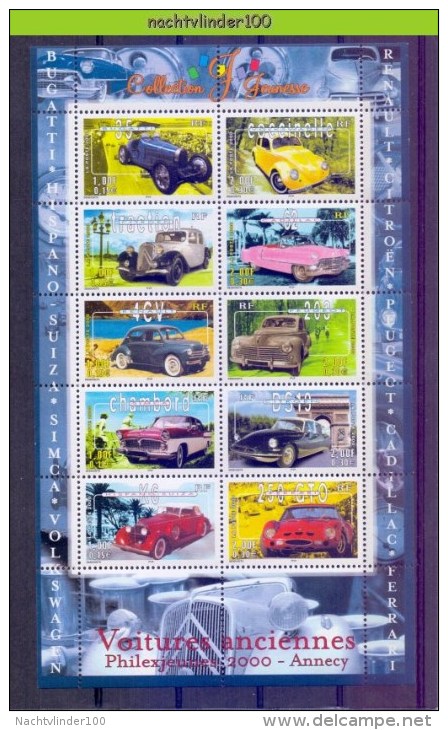 Mub144b TRANSPORT OUDE AUTO CLASSIC CAR ALTE AUTOS VOITURES CLASSIQUES FRANCE 2000 PF/MNH - Automobili