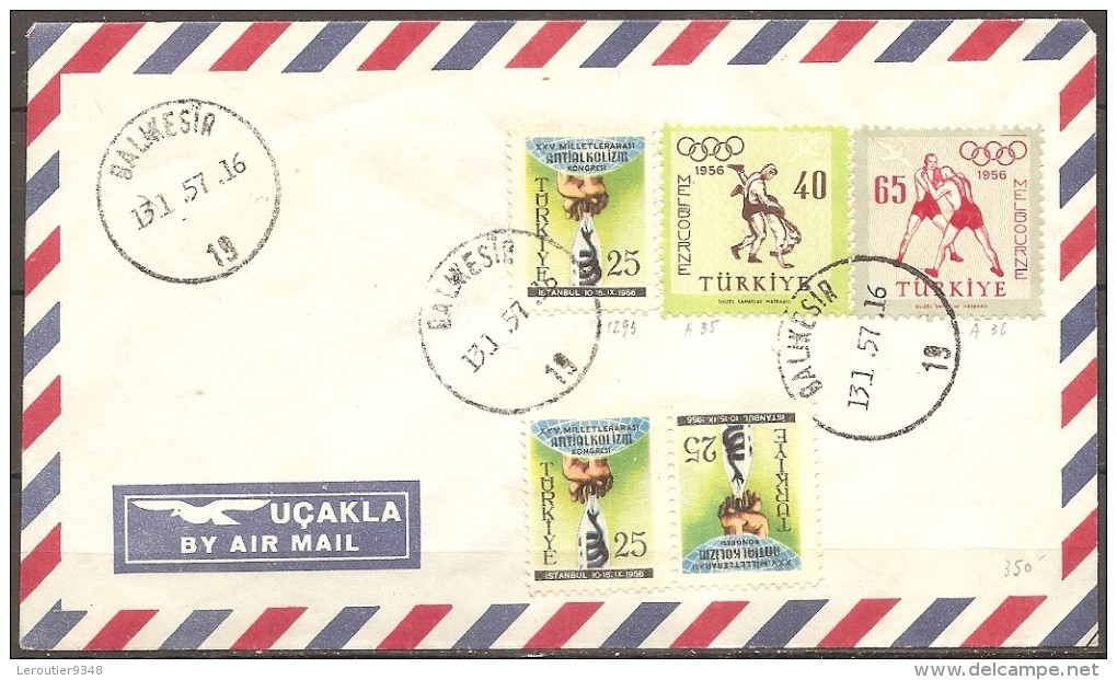 Turquie - Enveloppe Datée Du 13/01/57,timbres 1293x3-pa35/36   (bon état) - Other & Unclassified