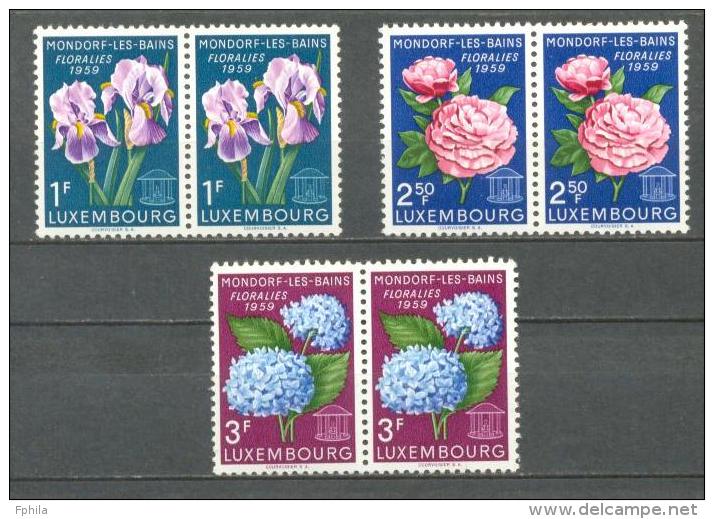 1959 LUXEMBOURG BAD MONDORF FLOWER FESTIVAL MICHEL: 606-608 PAIRS MNH ** - Ungebraucht