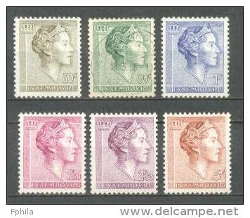 1960 LUXEMBOURG CHARLOTTE DEFINITIVES MICHEL: 623-628 MNH ** / USED - 1960 Charlotte, Diadeem