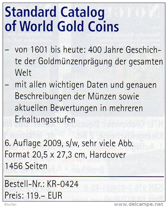 Katalog Goldmünzen Der Welt 2009 Neu 119€ 6.Edition English World Gold Coins Standard Catalogue Numismatica 1601-present - Engels