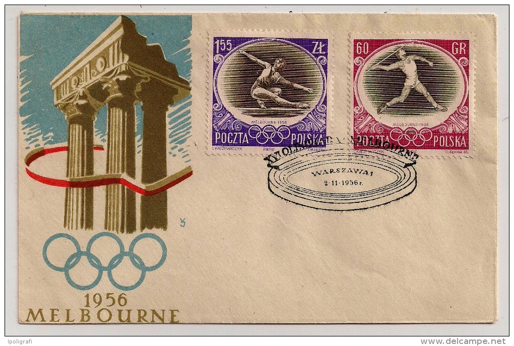 Pologne, 1956, Jeux Olympiques De Melbourne, Stade, Special Cancellation, Warszawa, 2-11-56 - Ete 1956: Melbourne
