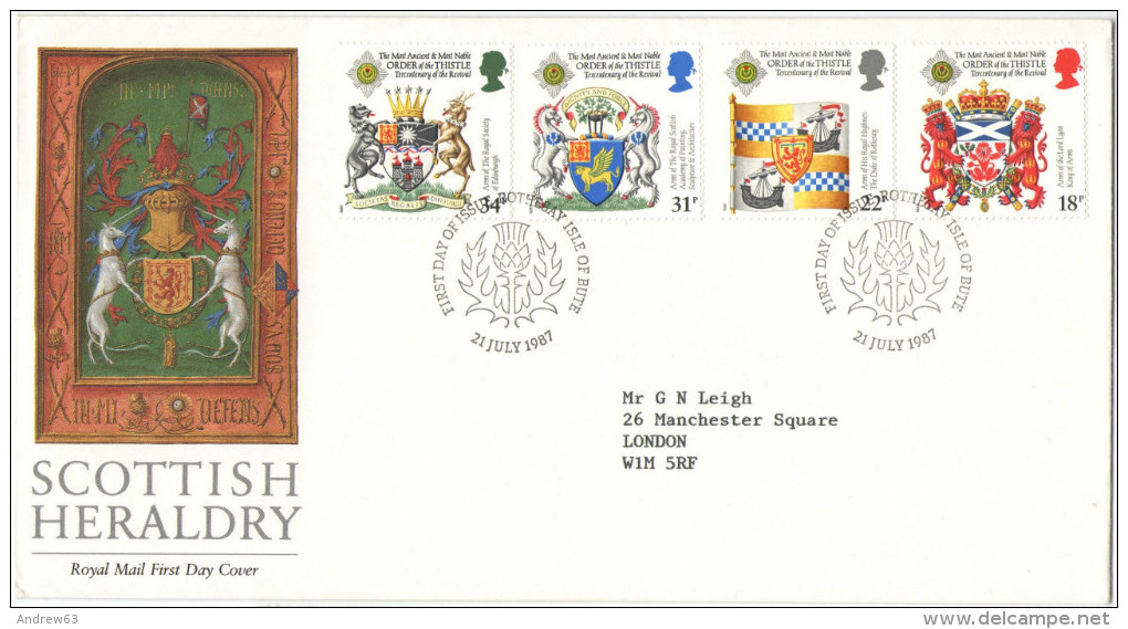 REGNO UNITO - UNITED KINGDOM - GREAT BRITAIN - GB - 1987 - Scottish Heraldry - Rothesay Isle Of Bute - FDC - Viaggiat... - 1981-1990 Decimal Issues