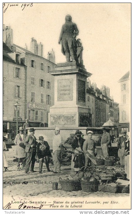 CPA 39 LONS LE SAUNIER STATUE DU GENERAL LECOURBE PAR ELEX PLACE DE LA LIBERTE 1903 - Lons Le Saunier