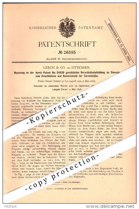 Original Patent - Lerch & Co In Ottensen B. Hamburg , 1883 , Corset , Korsett !! - Lingerie